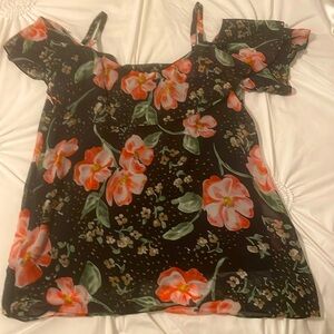 Flowered Cabi cold shoulder blouse